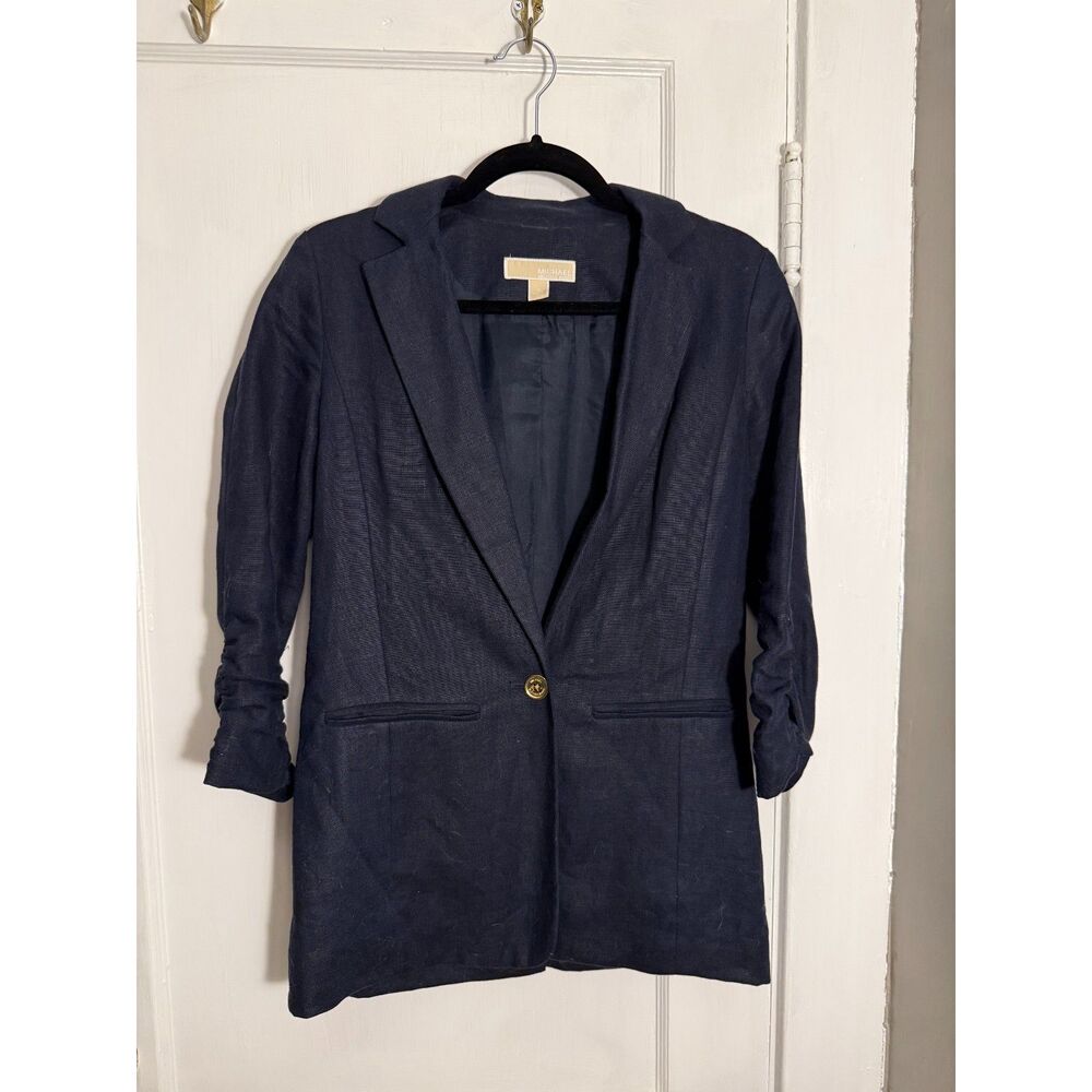Michael Kors Navy Blue Linen Blazer